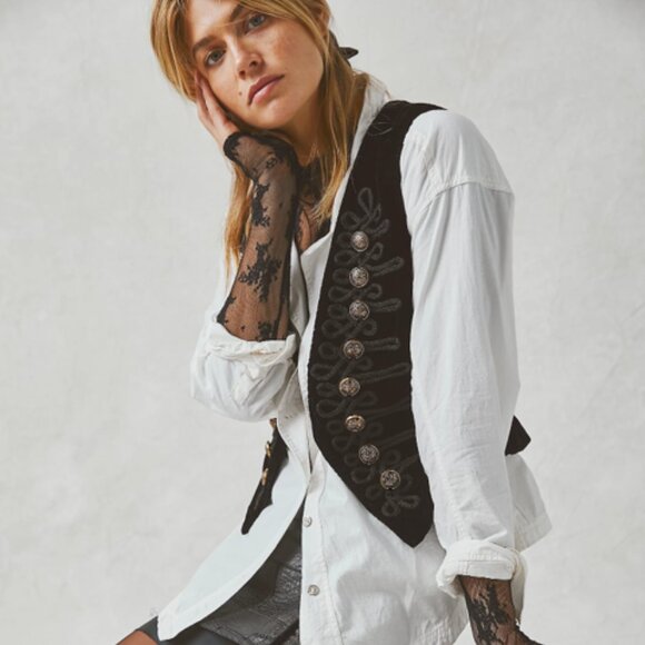 FREE PEOPLE Decorated Officer Black Vest - Picture 9 of 16